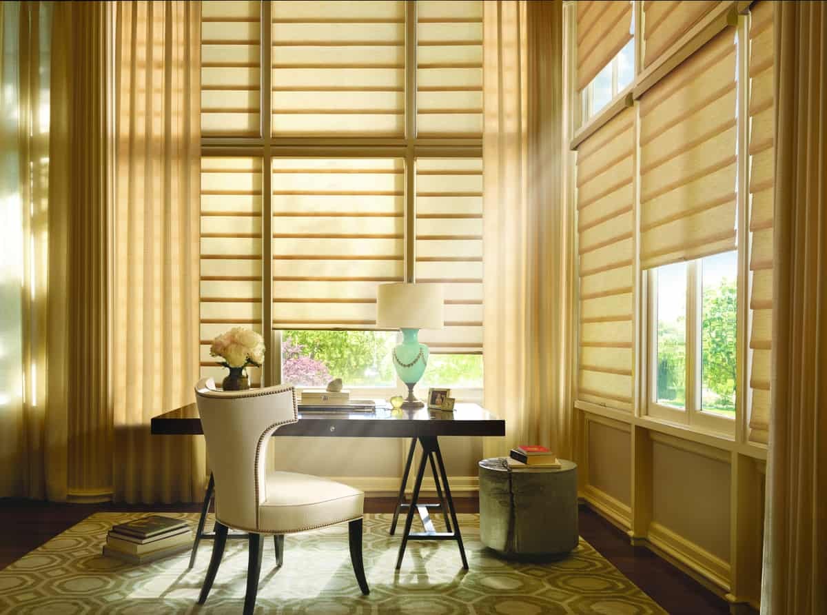 Hunter Douglas Vignette® Modern Roman Shades Springfield, Illinois (IL) motorized shades, automated shades, roller shades.