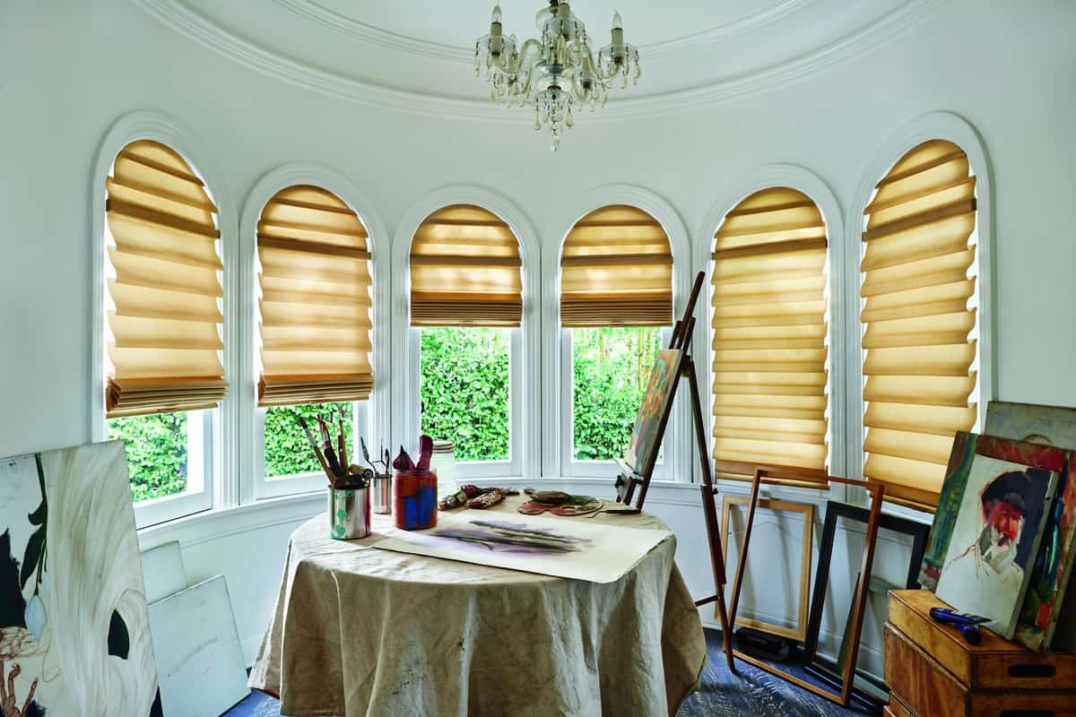 Vignette® Roman Shades near Springfield, Illinois (IL) Hunter Douglas Solera® Soft Shades with LiteRise®.