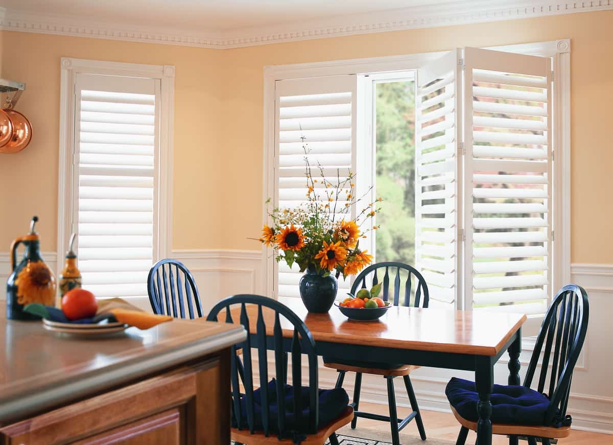 Hunter Douglas Palm Beach™ Polysatin™ Shutters — Springfield, Illinois (IL) kitchen window treatments, faux wood blinds.